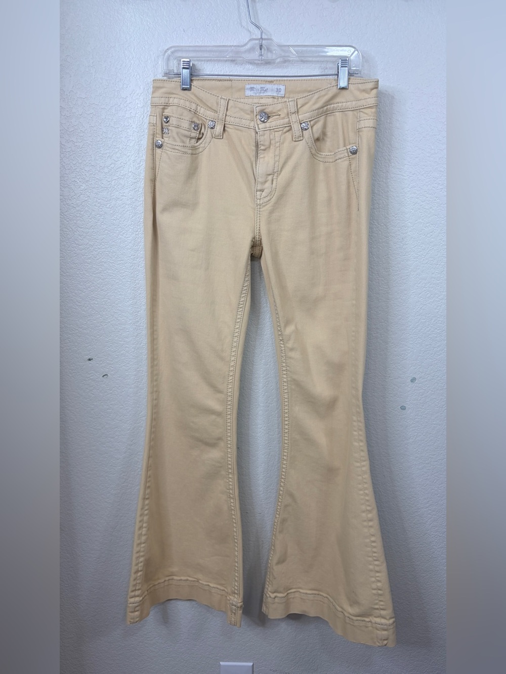 Miss Me Yellow Tan Western High Rise Flare Jeans 10/34